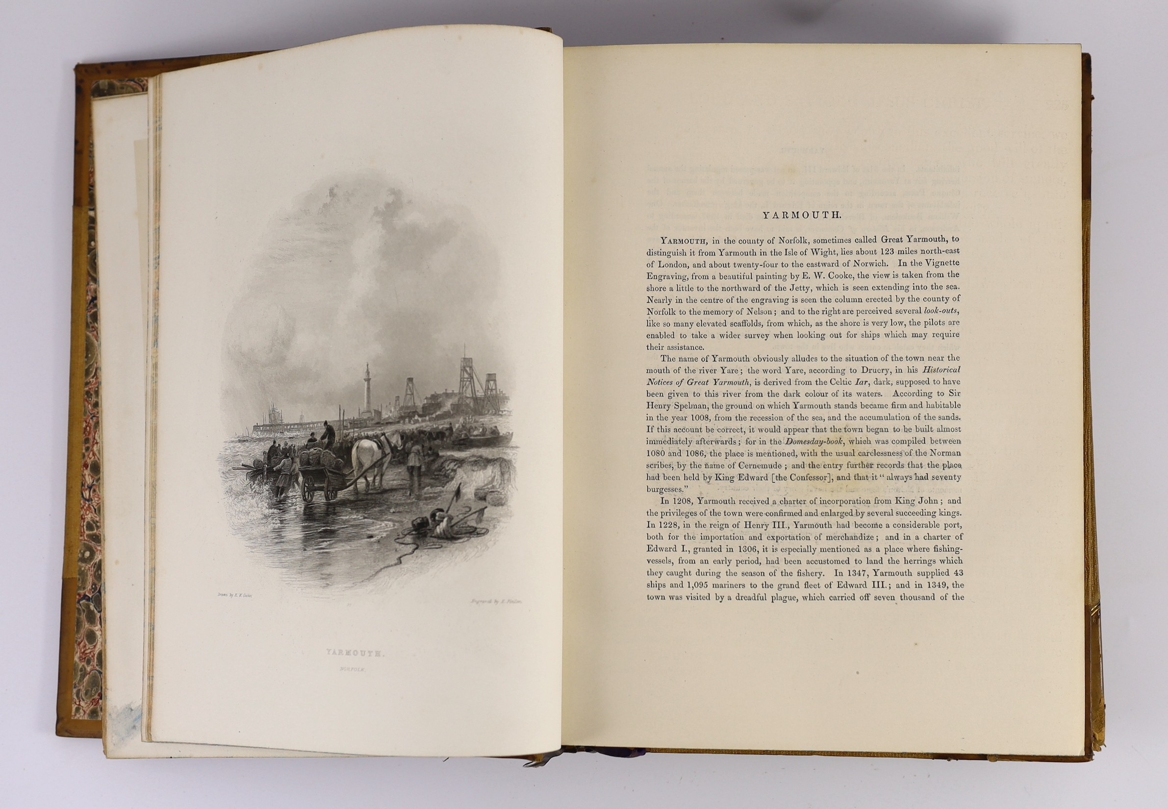 Finden, William - Views of Ports, Harbours & Watering Places of Great Britain, illustrated by W.H. Bartlett, 2 vols, illustrated by W.H. Bartlett et al, with engraved titles and 123 plates, 4to, contemporary half calf, J